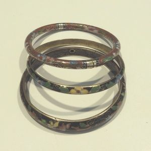 3 Vintage CLOISONNE Bangle Bracelets black & rust